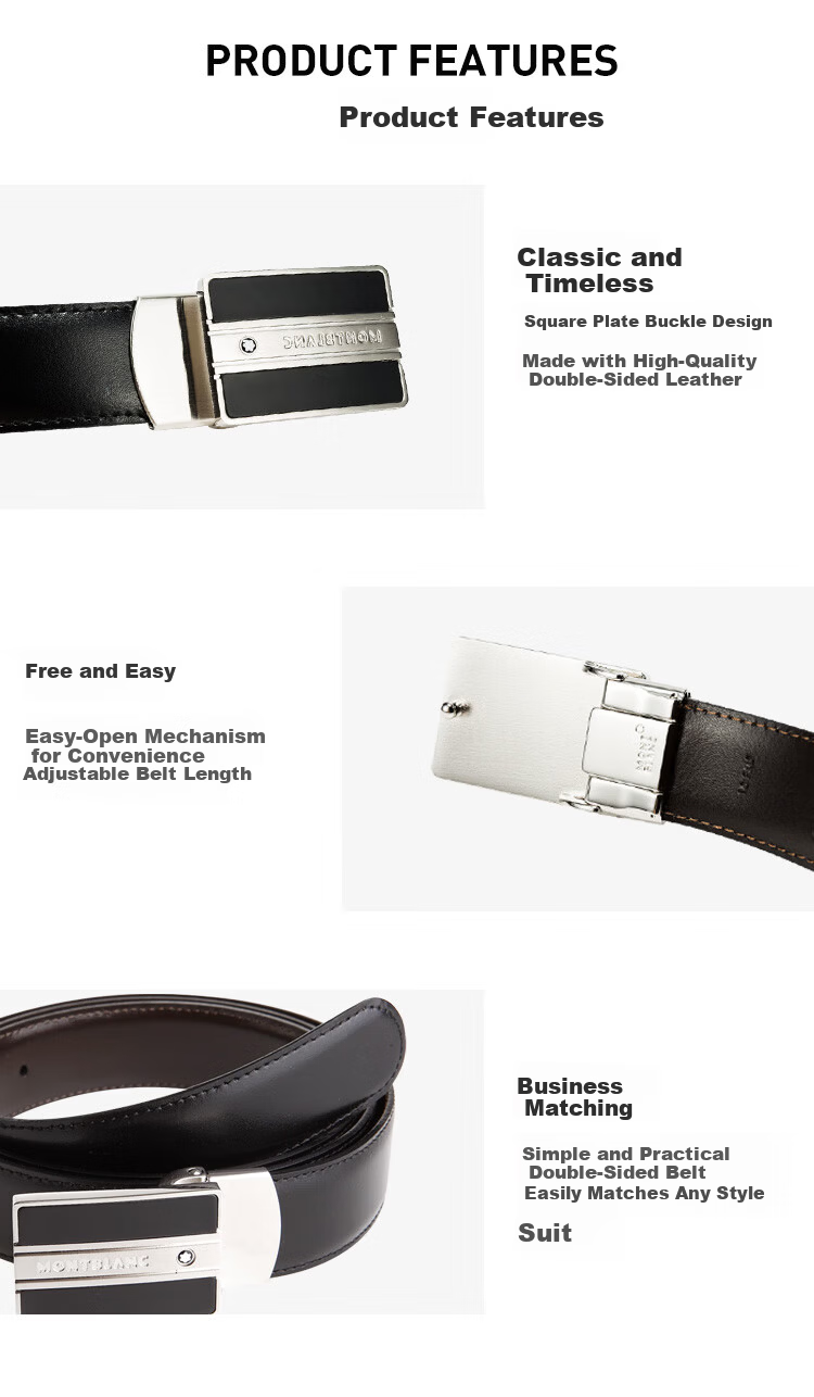 MONTBLANC Classic Contemporary Series Reversible Leather Belt 3cm 38156/128136 Gift 1