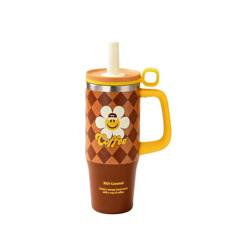 GLASSLOCK & wigglewiggle Collaboration Insulated Tumbler 950ml Large Capacity 316 Stainless Steel Straw Cup Desktop Handle Cup