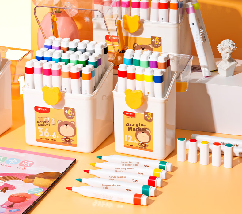 M&G Stationery 24 Colors + 4 Acrylic Markers Children's Student Watercolor Pen Set Waterproof Fluorescent Hand-Painting Birthday Graduation Gift APMU5252 2