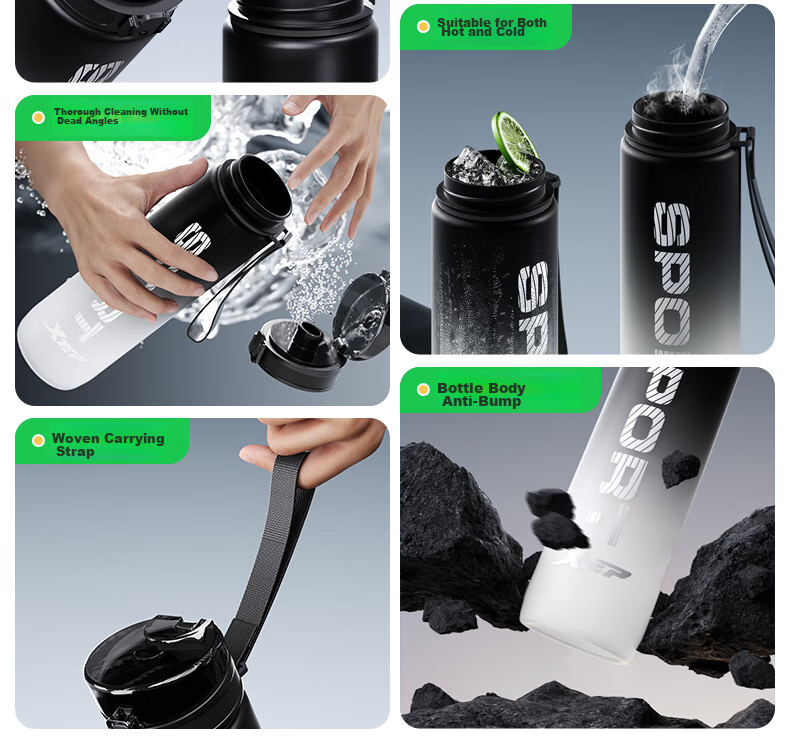 XTEP Sports Water Bottle Large Capacity Student Children School Use Unisex Fitness Portable High Temperature Resistant Summer Cup Black 8