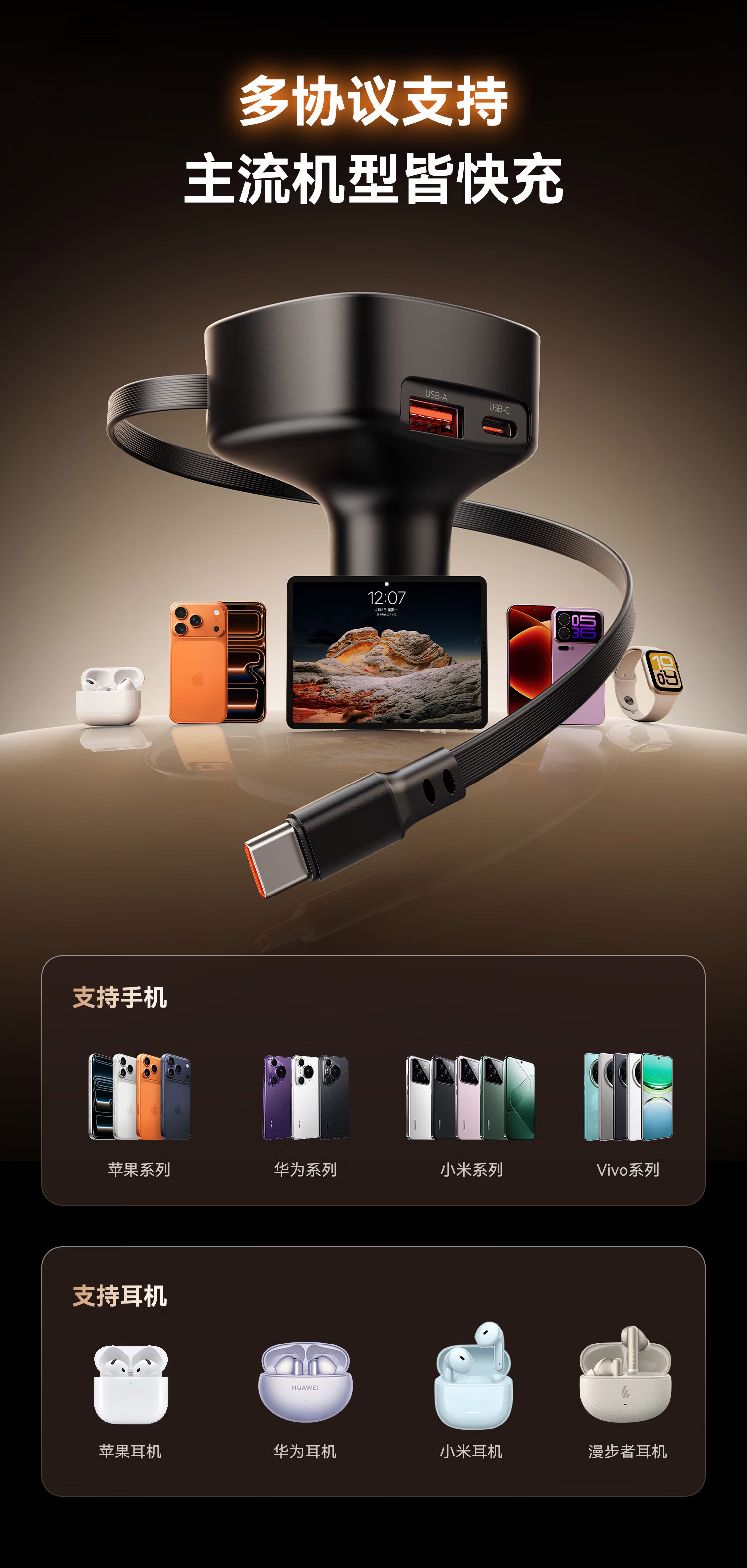 ORICO Car Charger Super Fast Charging 60W Cigarette Lighter Adapter Dual Port with Dual Retractable Cables Compatible with Apple Huawei Xiaomi 12