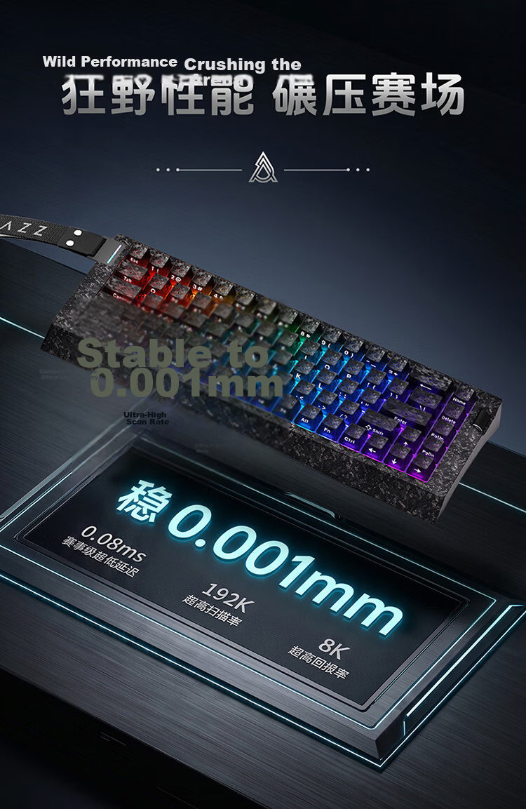 AJAZZ AK680V3 Magnetic Switch, E-Sports Gaming Magnetic Switch, RT0.001 Star Flash Joyful Undaunted Valorant, 68-Key Dual-Light Position, Original Black Transparent Carbon Fiber Pattern, Lightning Magnetic Switch 5