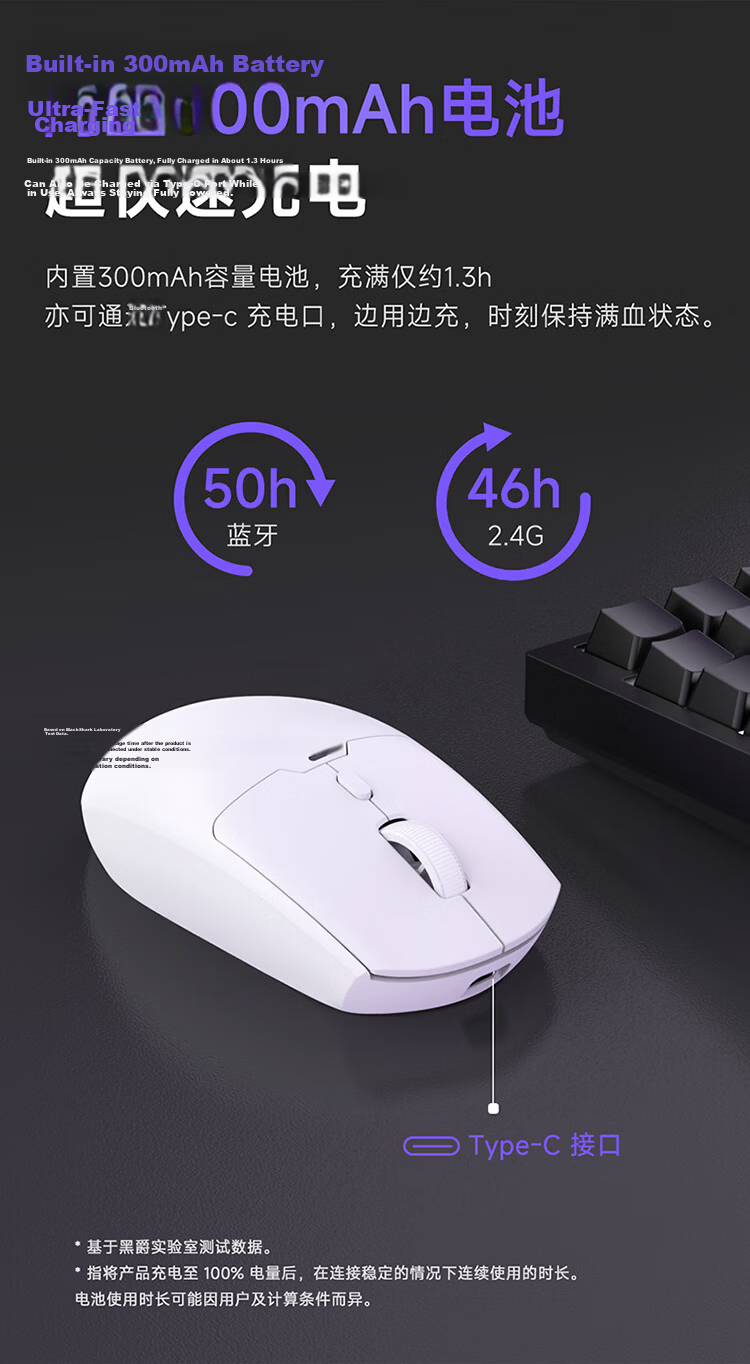 AJAZZ NJ11 Tri-Mode Gaming Mouse Wired/2.4G/Bluetooth Wireless Lightweight Design White MC 7