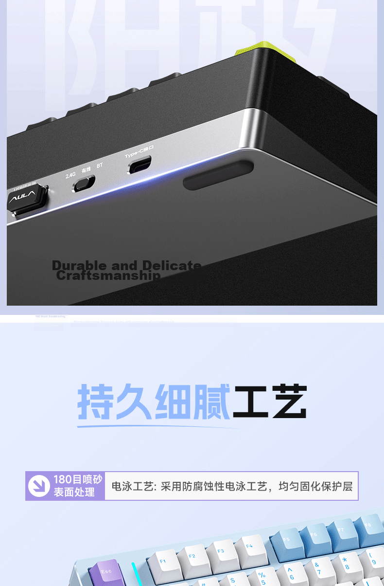 AULA M75 Custom Mechanical Keyboard Tri-Mode Aluminum Wired 2.4G Bluetooth Gasket Structure Gaming M75 Tri-Mode Ink Black Ice Pulse Switch 5