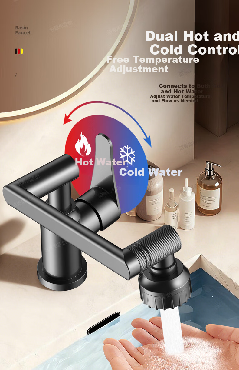 BOONEN Basin Faucet Mechanical Arm Lucky Cat Washbasin Bathroom Universal Rotatable Hot and Cold Mixer Tap 16