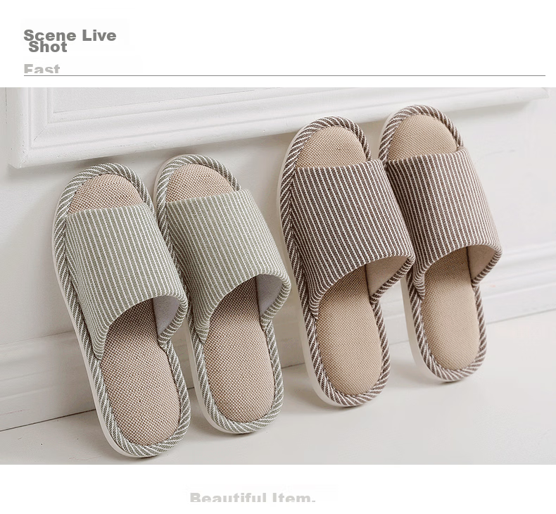 XGGC Japanese Style Linen Slippers for Men Summer Home Cotton Linen Floor Couple Indoor Non-Slip Soft Sole Beige Size 42-43 6