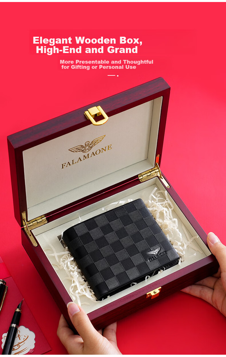 FALAMAONE Armani Men's Leather Wallet Gift Box with Automatic Buckle Father's Day Gift for Dad 8