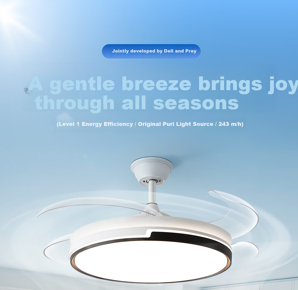 Dell Restaurant Ceiling Fan Light with Invisible Blades, Bedroom and Living Room Quiet Eye-Protecting High-Power Home Fan Light Fixture 1