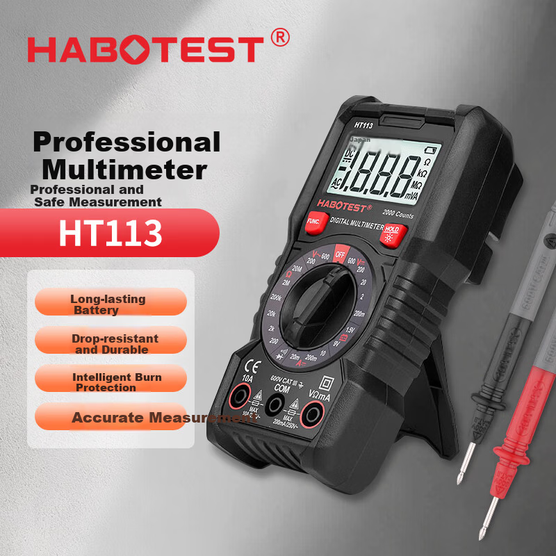 HABOTEST Professional Multimeter HT113 High-Precision Temperature Measurement Multimeter Current Meter