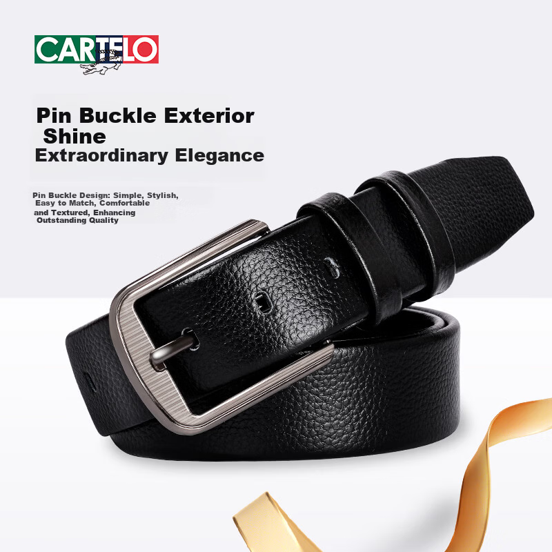 CARTELO Men's Leather Belt Casual Denim Waist Belt Simple Versatile Pin Buckle Belt Birthday Gift for Boyfriend Husband Father
