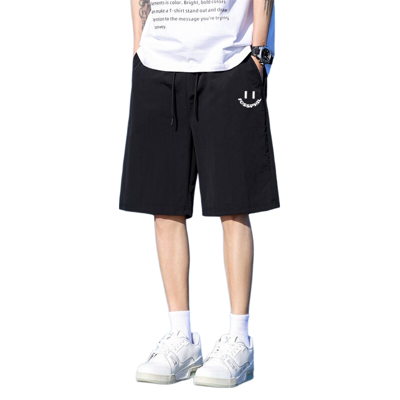 Foss Phil Breathable Casual Shorts Men Spring Summer Outdoor Trendy Quick-Dry Loose Straight Pants FPD07 Black XL