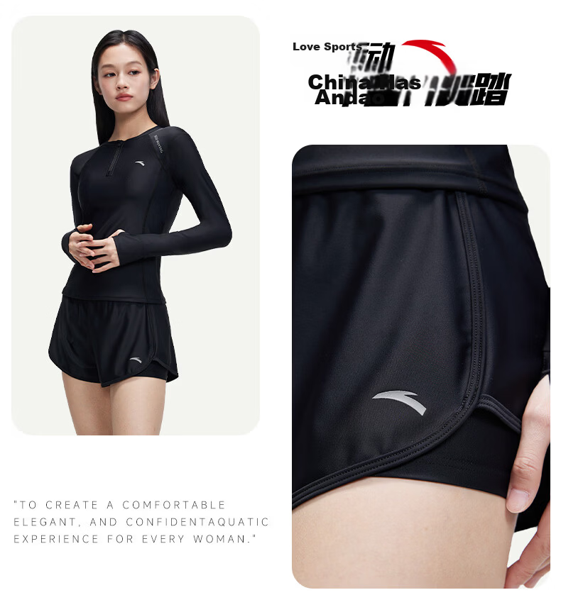 ANTA Women's Two-Piece Long Sleeve Conservative Sunscreen Swimsuit Surfing Diving Hot Spring Swimming Training Set 15