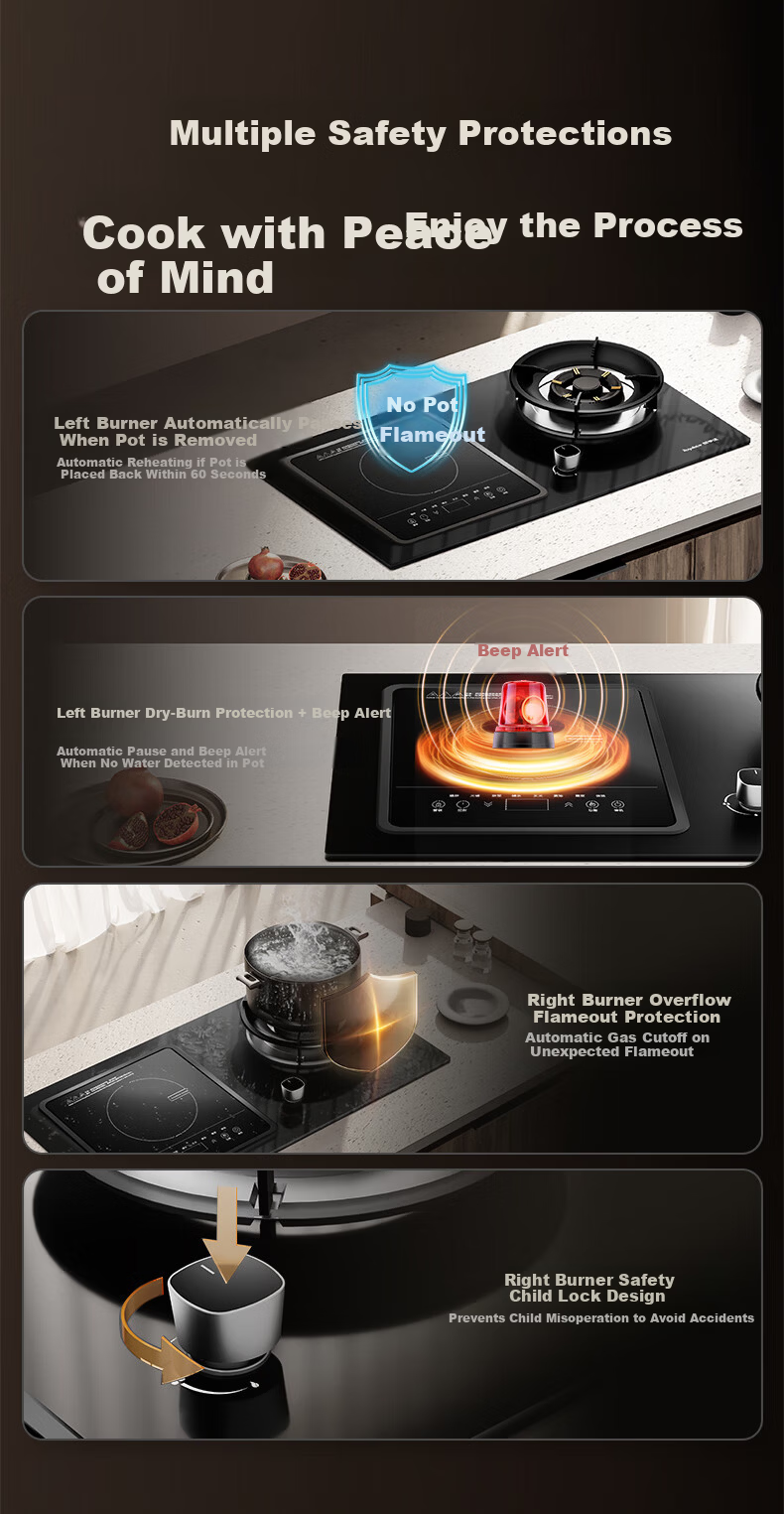 Royalstar Extraordinary Series Dual Fuel Gas and Electric Stove Built-in Double Burner Gas Cooker with Copper Burner Cap JZDY-25A1 Left 12