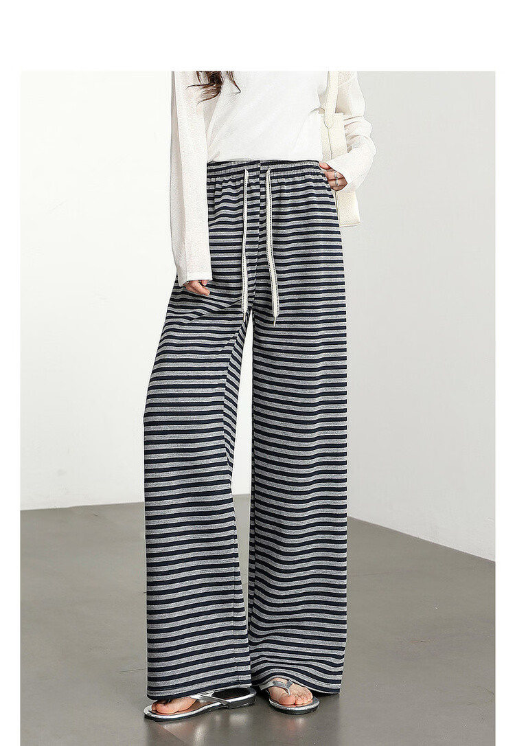 Demana Free Pressure Zero Pants Summer Lazy Colorblock Striped Wide-Leg Elastic Waist Draped Loose Slimming Women's Casual Pants 3