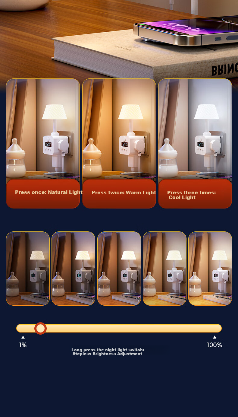 DUPAI Smart Remote Control Eye Protection Night Light Integrated Socket Bedside Table Lamp Bedroom Baby Nursing Maternity Baby Sleep Lamp 10