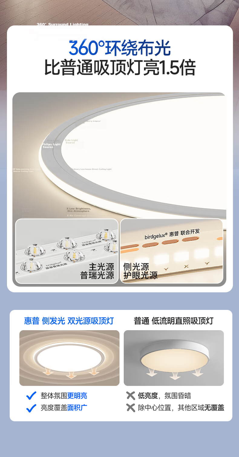 HP Pure Eye Protection Ultra-Thin Seamless Bedroom Ceiling Light Simple Children's Room Lamp Zhongshan Lighting Morning Light 13