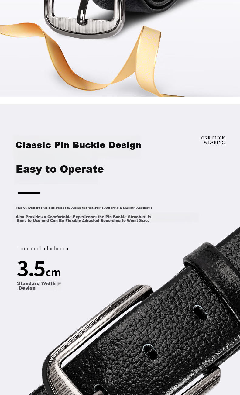 CARTELO Men's Leather Belt Casual Denim Waist Belt Simple Versatile Pin Buckle Belt Birthday Gift for Boyfriend Husband Father 3