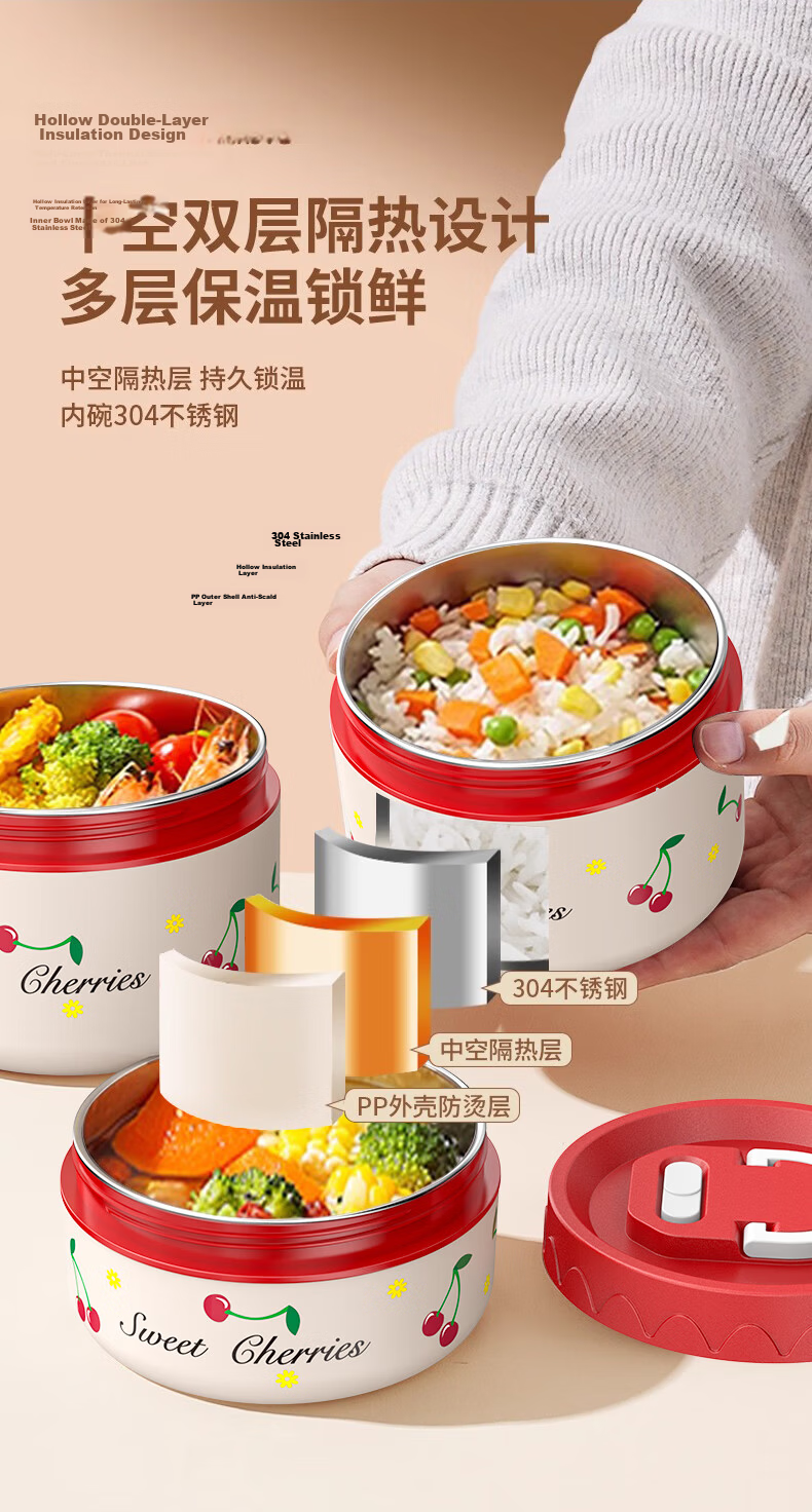 Licheers Stainless Steel Insulated Lunch Box Set Multi-layer Bento Food Container for Office Workers and Kids 8