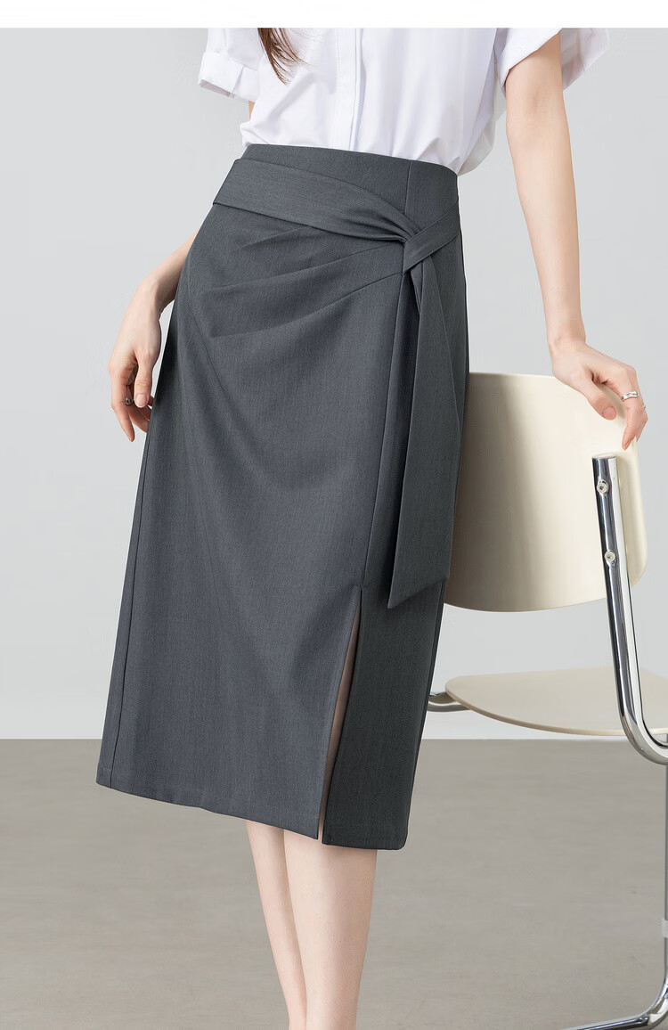 Shangdu Bira Designer Ribbon Pleated Slimming Slit A-Line Mid-Length Skirt for Women Spring Summer High-End Commuter Skirt 12