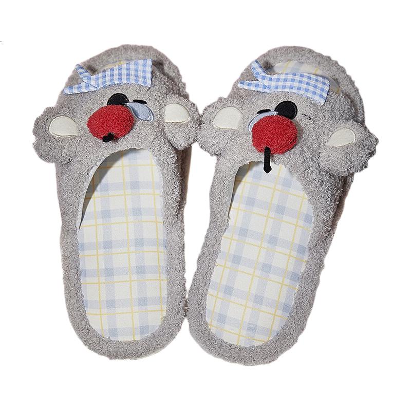 Gukoo Women's Four-Season Original Cute Koala Plaid Flat Home Slippers Vanilla Gray Size 38-39