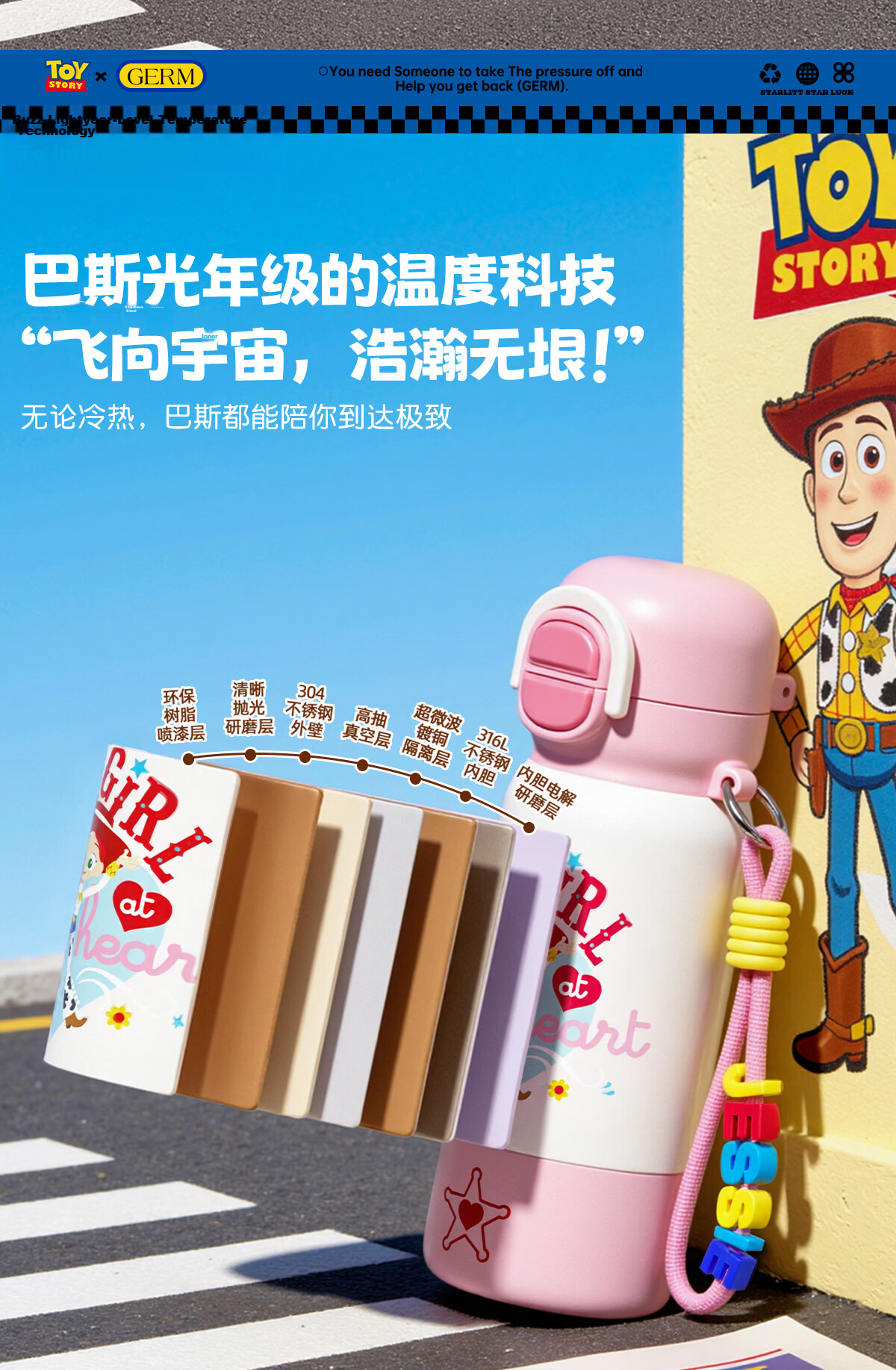 Germ Toy Story Kids Insulated Straw Bottle Dual-Use Fun Water Cup Student School Cup 500ML Buzz Lightyear 7