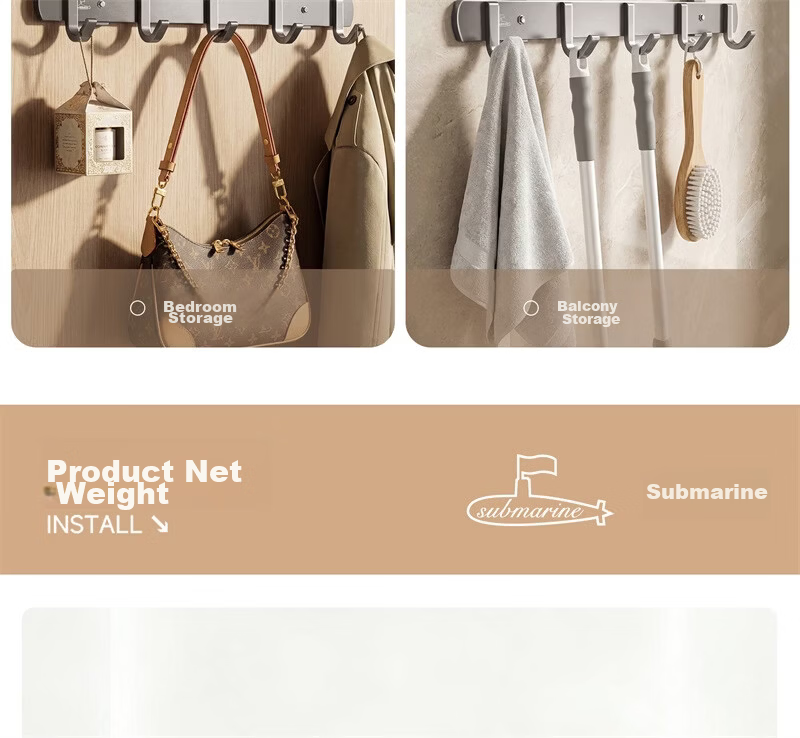 Submarine Suction Cup No-Drill Space Aluminum Hook Strong Waterproof Bathroom Adhesive Hook Clothes Hanger Over Door Coat Rack 17