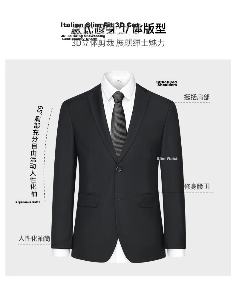 ROMON Men's Casual Formal Suit Jacket Mid-Young New Groom Best Man Work Business Spring Autumn Coat Black 2XL 5