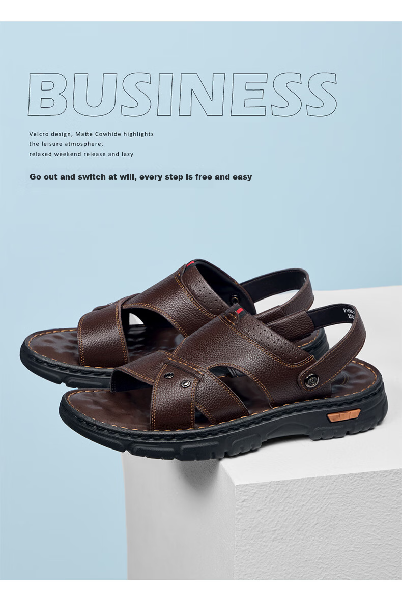 Camel Brand Men's Leather Sandals Casual Beach Slippers P16M211007 Brown Size 42 Father's Day Gift 5