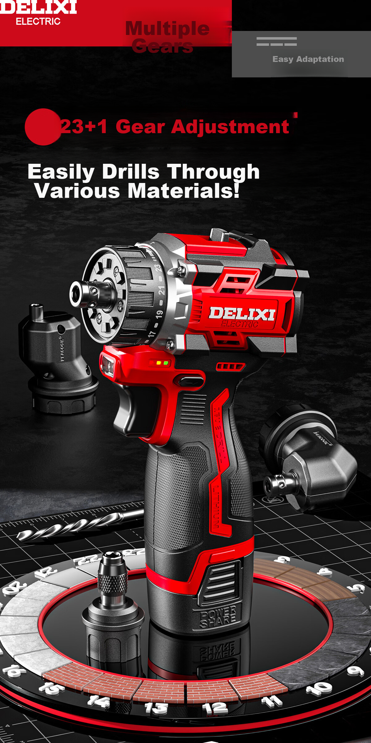 Delixi Electric Multifunctional 16.8V Brushless Lithium Battery Cordless Handheld Drill with Quick-Change Chuck and Toolbox 18