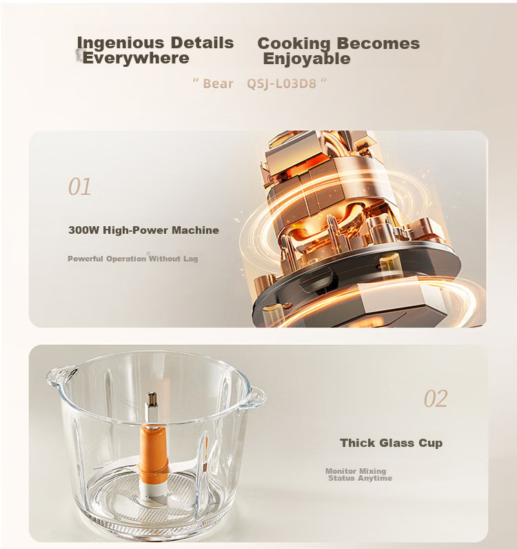 Bear Meat Grinder Household Multifunctional Food Processor Electric Large Capacity QSJ-L03D8 Floating Lift Knife + Stirring Rod + Dumpling Tool 2L 19