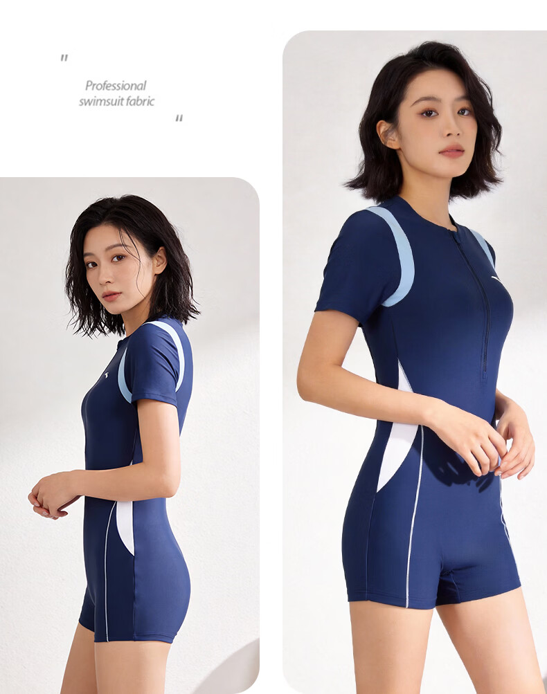 ANTA Women's One-Piece Breathable Quick-Dry Swimwear, Square-Leg, Tummy Control, Slim Fit, Premium Summer Swimsuit, Blue XL 11