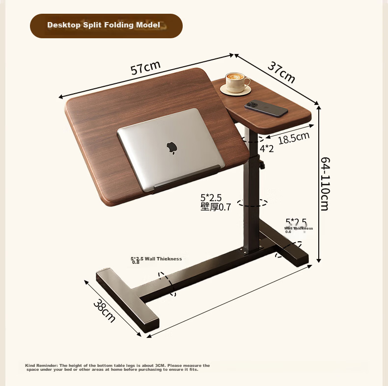 Quanpinwu Adjustable Bedside Table Computer Desk Mobile Foldable Study Writing Desk for Home Bedroom Living Room Sofa 22