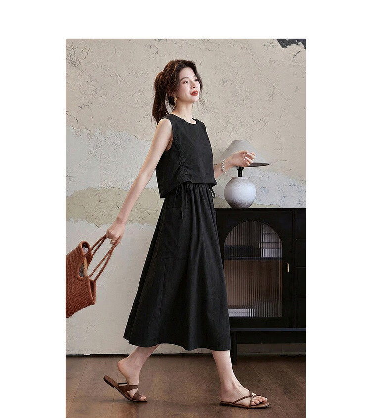Demana Quick-Dry Sun Protection Series Summer Lightweight Outdoor Two-Piece Style Drawstring Sleeveless Loose Slim Casual Women's Dress 9