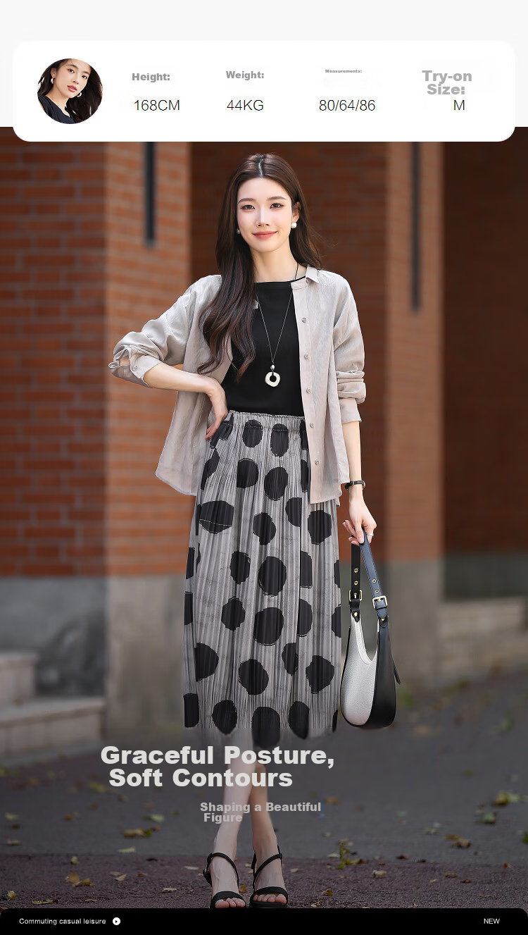 Demana Vintage Overture Spring Elastic Waist Polka Dot Print Balloon Lantern Irregular Pleated Women's Skirt 9