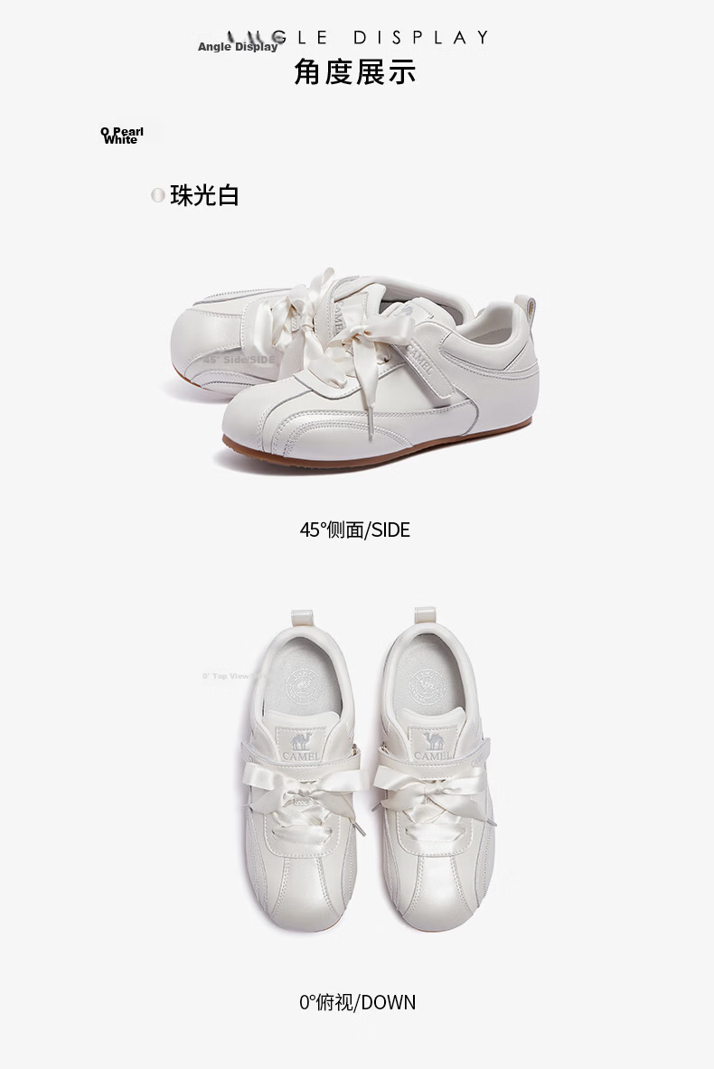 CAMEL Ribbon Thin Sole Derby Shoes Women Retro Casual Ballet Style Sneakers L26A255054 Silver Size 40 20