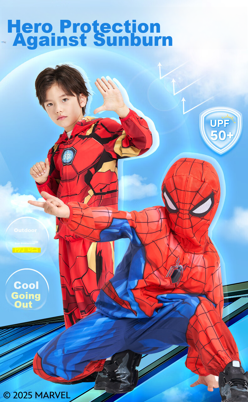 Disney 2026 New Iron Man Summer Boys' Sun Protection Jacket Breathable Cooling Travel Shirt 140CM Children's Day Gift 1