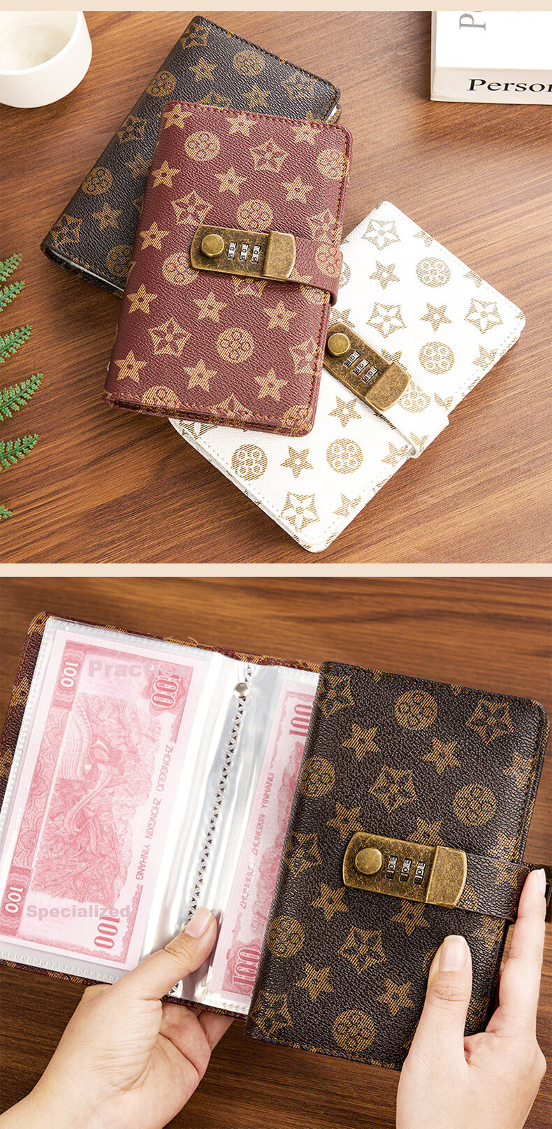Weimei Cash Savings Book New Password Lock Large Capacity Children's Home Finance Waterproof Cash and Banknote Storage Protective Cover Money Organizer Regular Deposit Storage Book 10