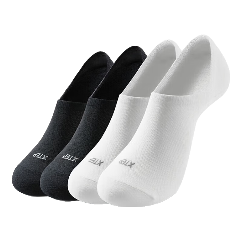 XTEP Men's Sports No-Show Socks Summer Breathable [4 Pairs] Black One Size