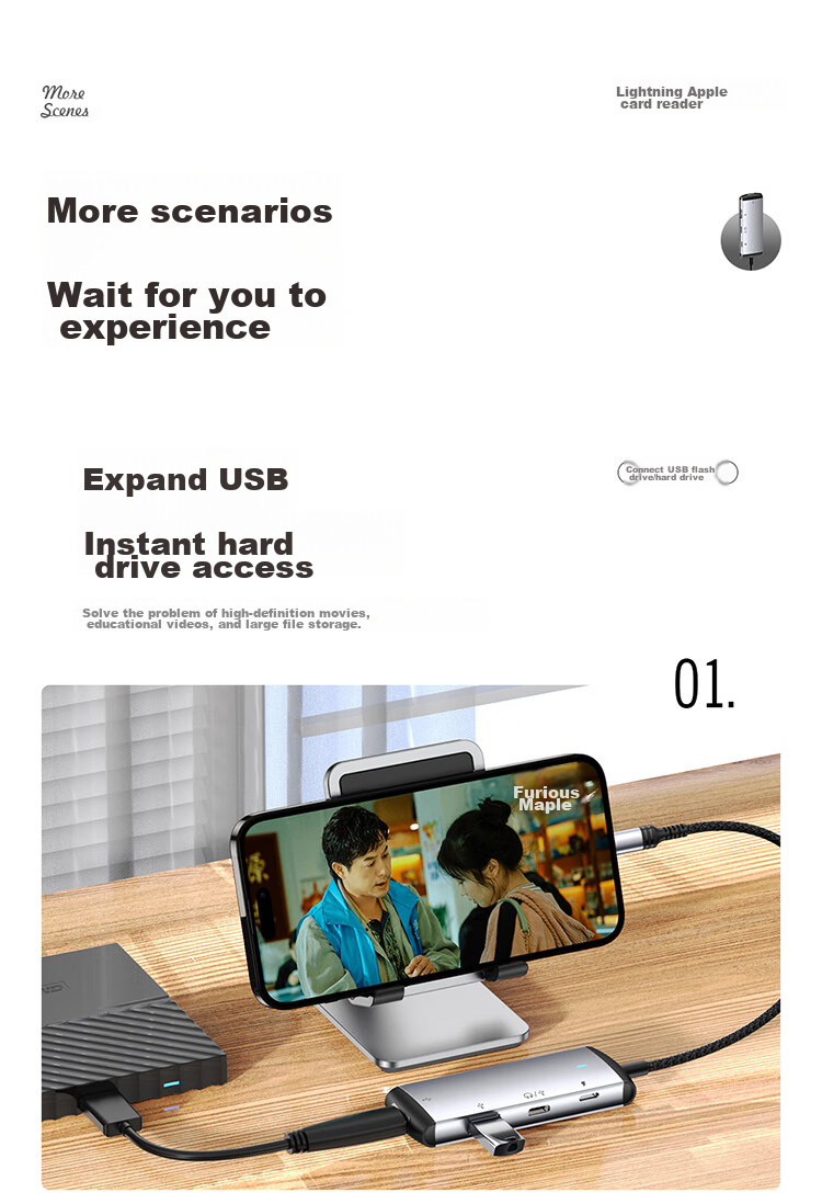 DOOSEYUON Apple Phone Adapter, Type-C Four-In Card Reader, OTG TF Card, High-Speed Transfer, Compatible with Apple Devices, IPad Mini, Handheld Game Fast Charging 6