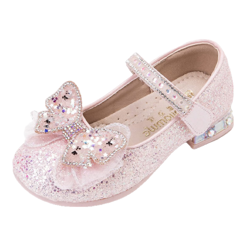 Follow Me Girls' Princess Shoes Spring And Autumn Children's Sequin Crystal Flats Performance Dress Shoes Pearl Pink 33