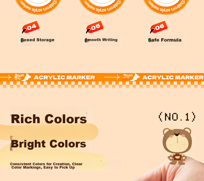 M&G Stationery 24 Colors + 4 Acrylic Markers Children's Student Watercolor Pen Set Waterproof Fluorescent Hand-Painting Birthday Graduation Gift APMU5252 4