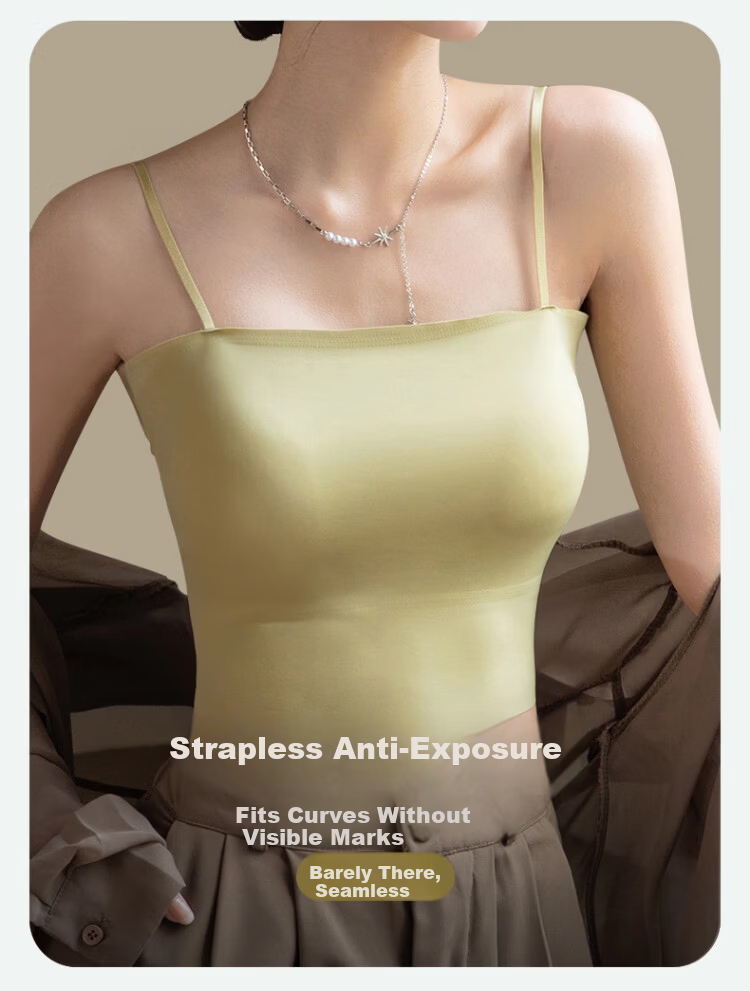 Langsha Women's Camisole Vest Integrated Tube Top Strapless Bra with Chest Pad One-Shoulder Back Black M 3