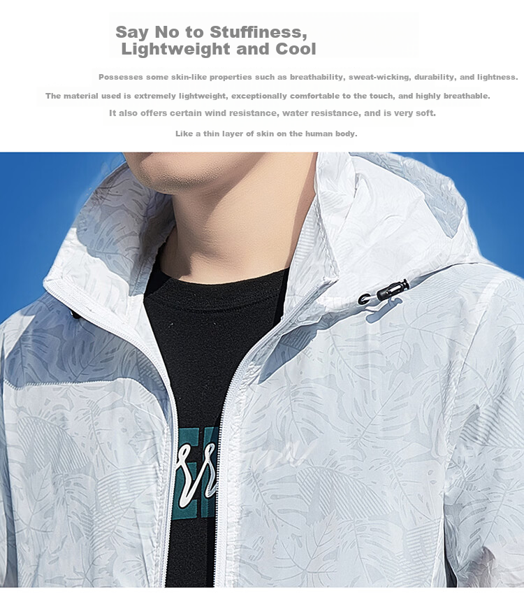ROMON Men's Sunscreen Jacket Summer Ice Silk Cooling Quick-Dry Skin Jacket Outdoor Fishing Coat Men 2665 Sky Blue M 2