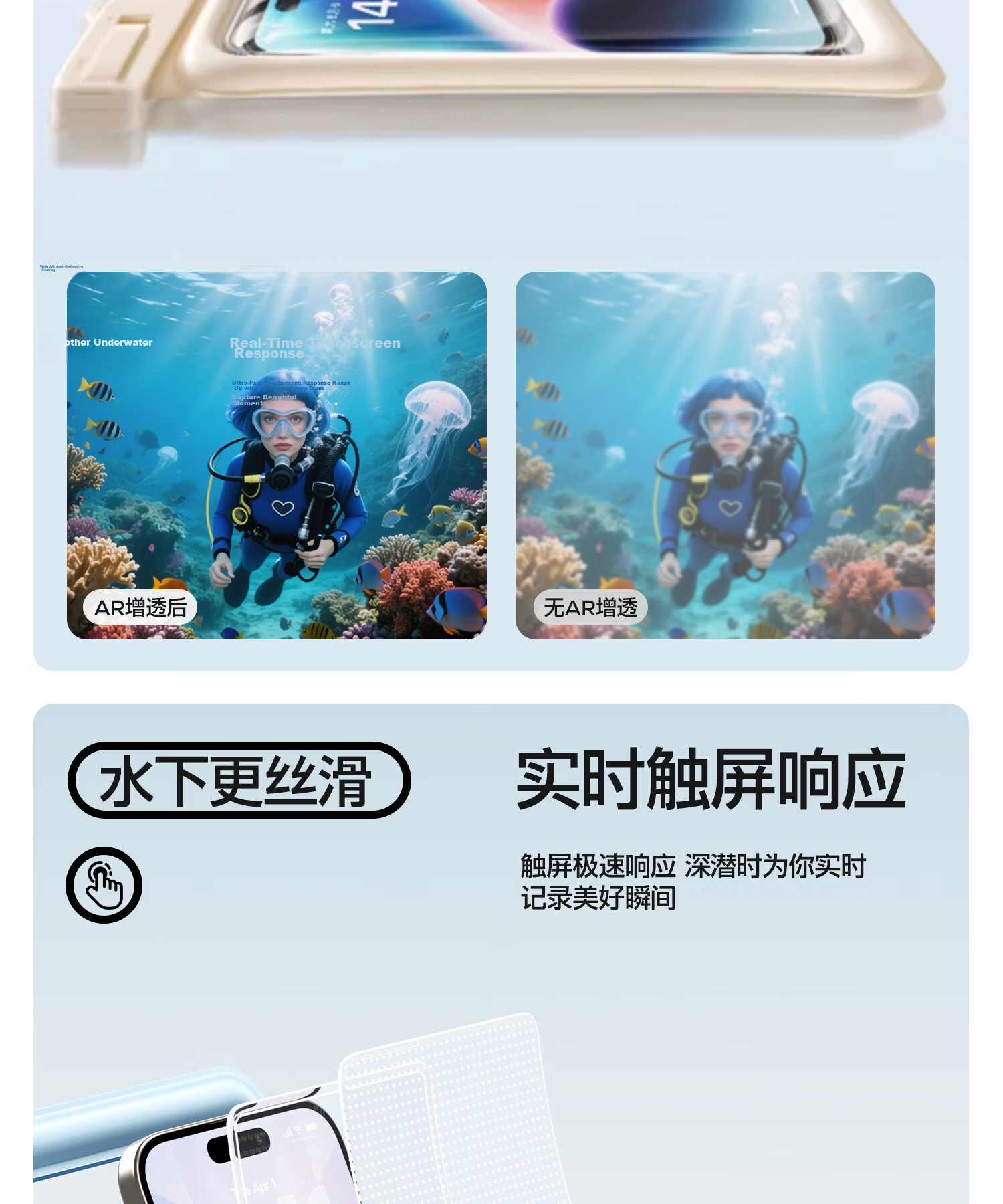 Yottoy Airbag Waterproof Phone Pouch Touchscreen Camera Swimming Beach Snorkeling Rainproof Blue 11
