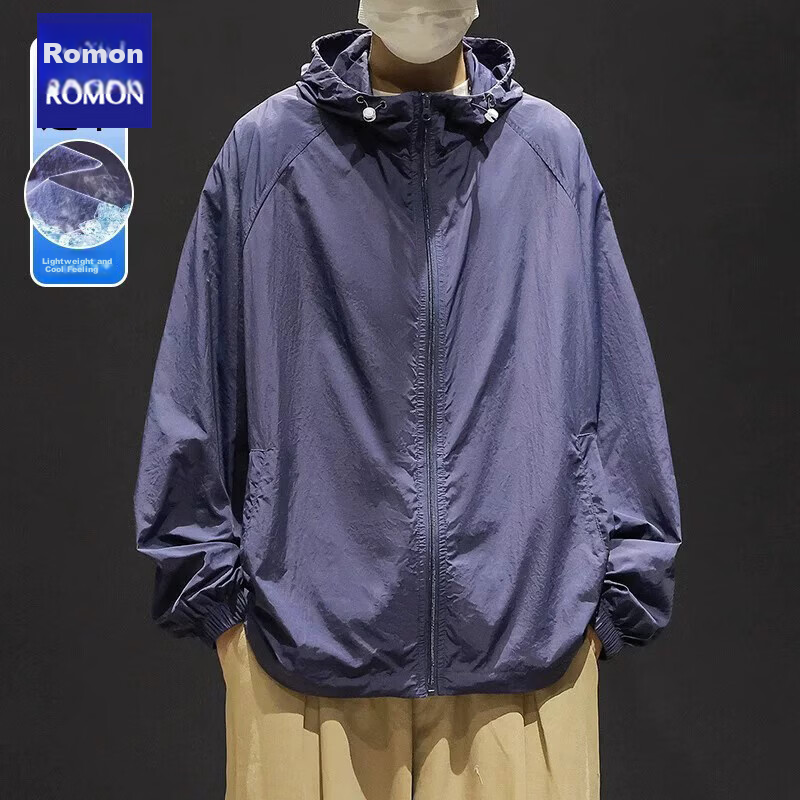 ROMON Men's Ice Silk UV Protection Hooded Sun Protection Jacket Lightweight Summer Skin Jacket