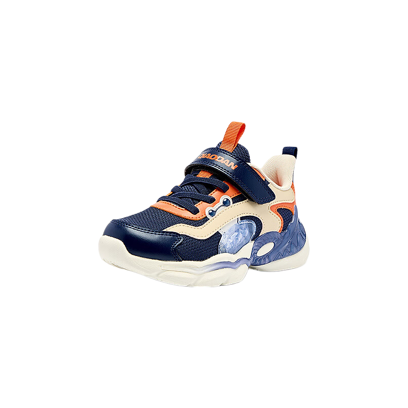 QIAODAN Boys' Kids Casual Shoes Spring Autumn Breathable Mesh Sports Shoes Children's Velcro Sneakers Calm Blue/Maple Leaf Orange Size 25