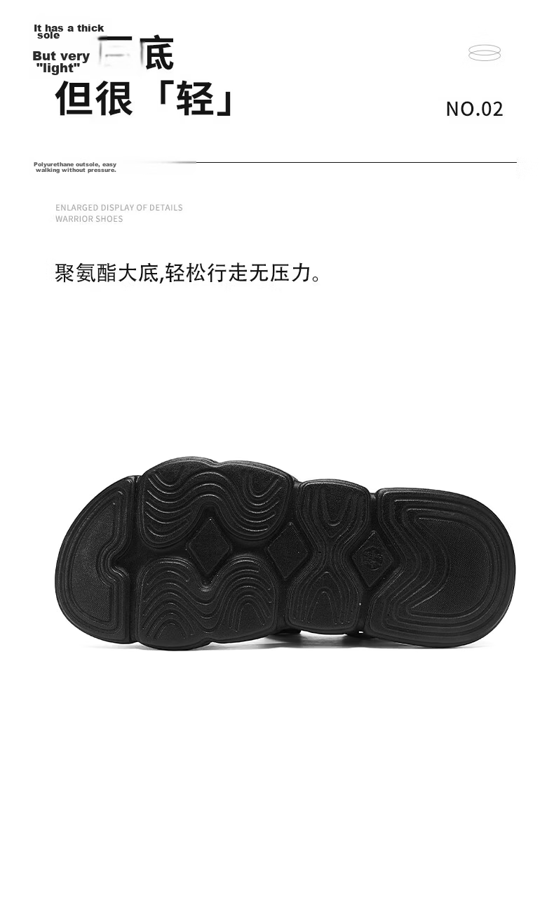 Warrior Official Flagship Store Men's Breathable Casual Shoes Men's Beach Sandals Black Size 39 9