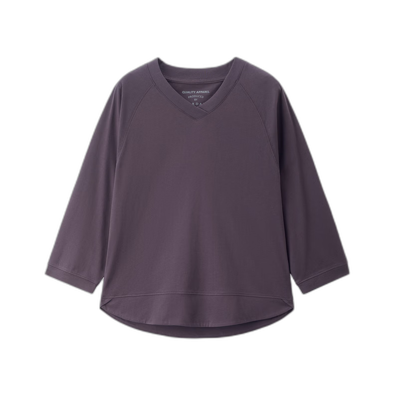 Giordano Women's T-Shirt Autumn New Pure Cotton Solid Color V-Neck Casual Three-Quarter Sleeve Top 05325792