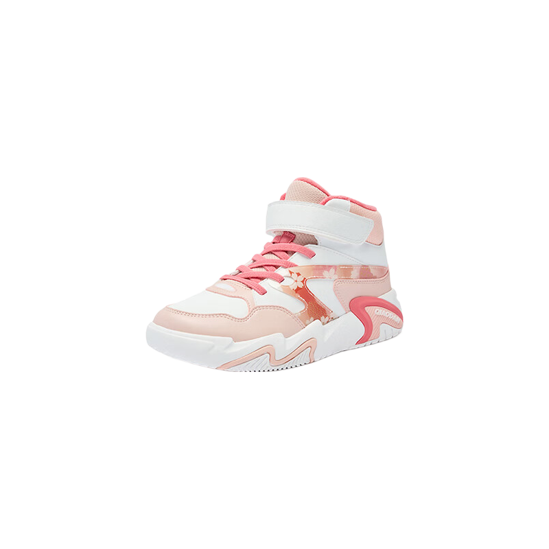 QIAODAN Girls' Fleece-Lined Cotton Shoes Children's Winter Casual Mid-Top Hook-and-Loop Sneakers QIAODAN White/Peach Pink Size 37