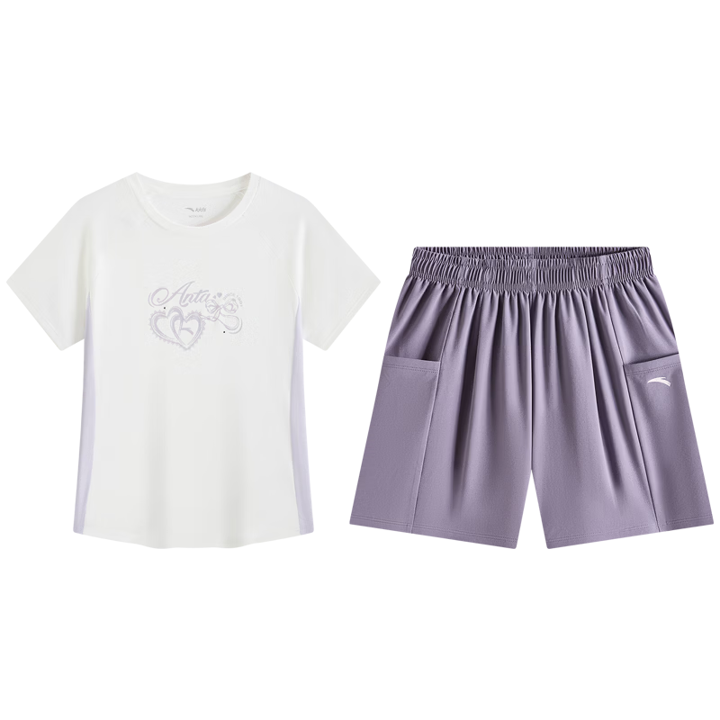 ANTA Kids Girls Summer 2026 Breathable Quick-Dry Short Sleeve T-Shirt and Shorts Sports Two-Piece Set A62627701